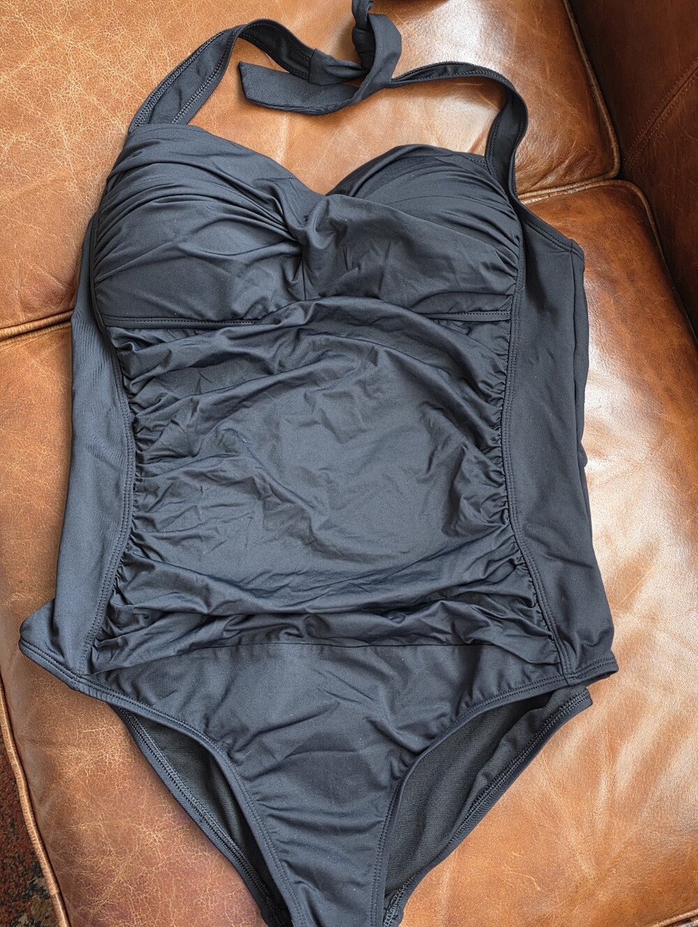 Liz Claiborne Halter Neck One Piece Black Ruching Swimsuit